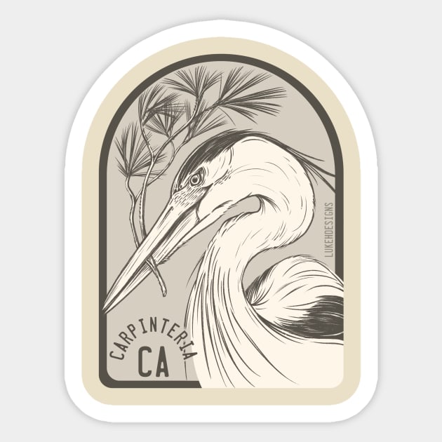 Carpinteria California, Great Blue Heron Sticker by Lukeh Designs